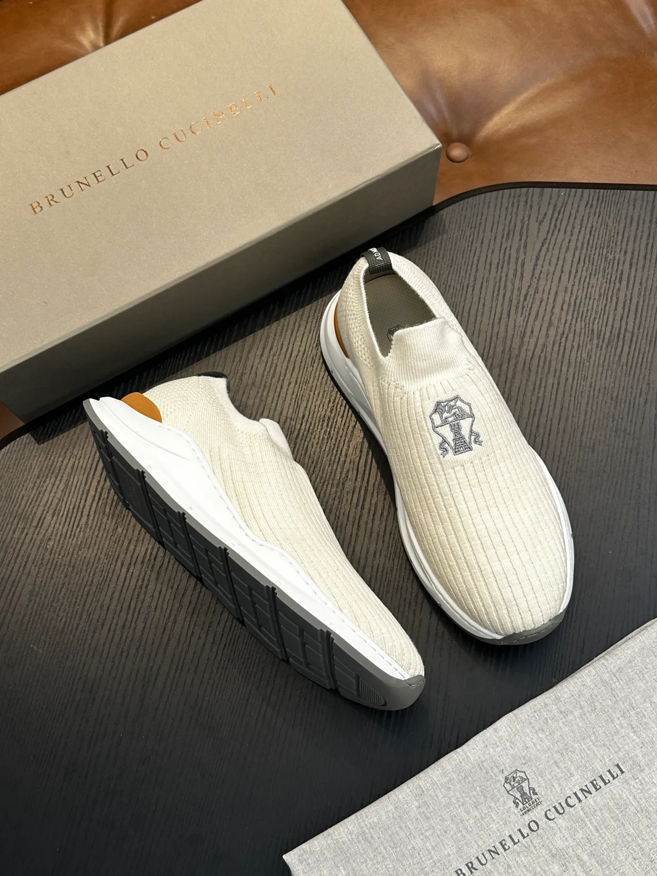 Brunello Cucinelli Ribbed Knit Slip-On Casual Shoes 4