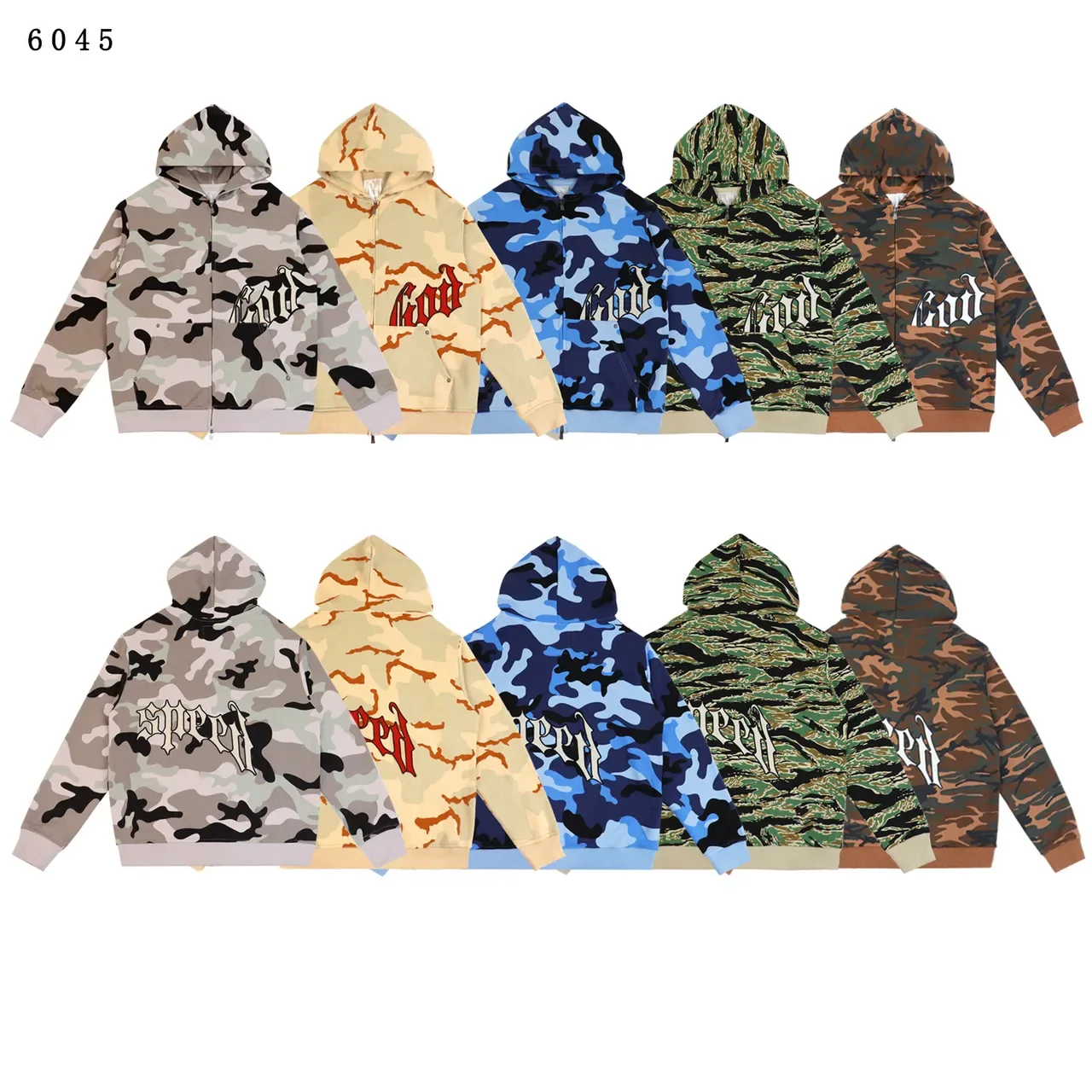 Camouflage Print Full-Zip Graphic Hoodie 1
