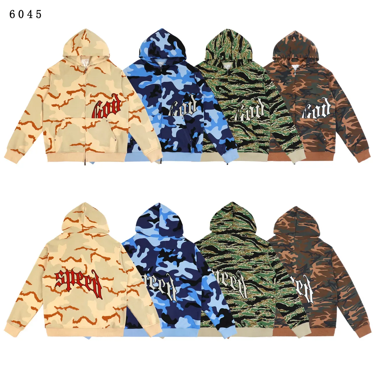 Camouflage Print Full-Zip Graphic Hoodie 4