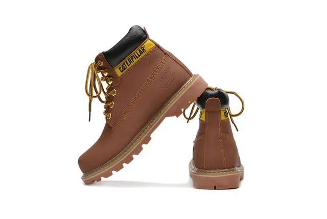 Caterpillar Second Shift Yellow Black Leather Upper Collar Accent Work Boots 3