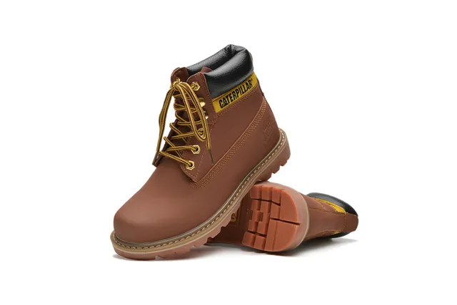 Caterpillar Second Shift Yellow Black Leather Upper Collar Accent Work Boots 4
