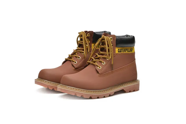 Caterpillar Second Shift Yellow Black Leather Upper Collar Accent Work Boots 5