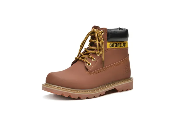 Caterpillar Second Shift Yellow Black Leather Upper Collar Accent Work Boots 6