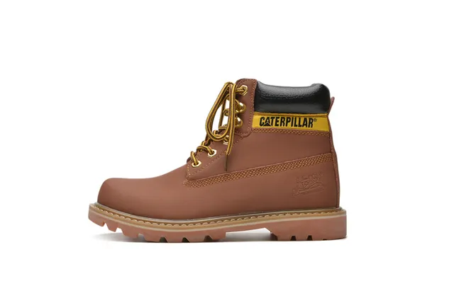 Caterpillar Second Shift Yellow Black Leather Upper Collar Accent Work Boots 7