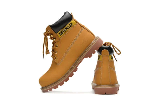 Caterpillar Second Shift Yellow Black Leather Upper Collar Accent Work Boots 9