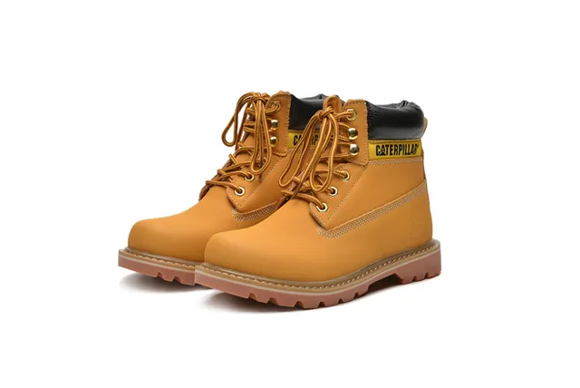 Caterpillar Second Shift Yellow Black Leather Upper Collar Accent Work Boots 11