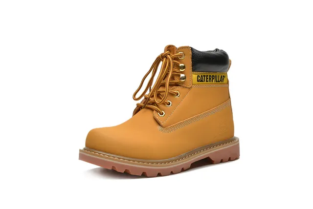 Caterpillar Second Shift Yellow Black Leather Upper Collar Accent Work Boots 12