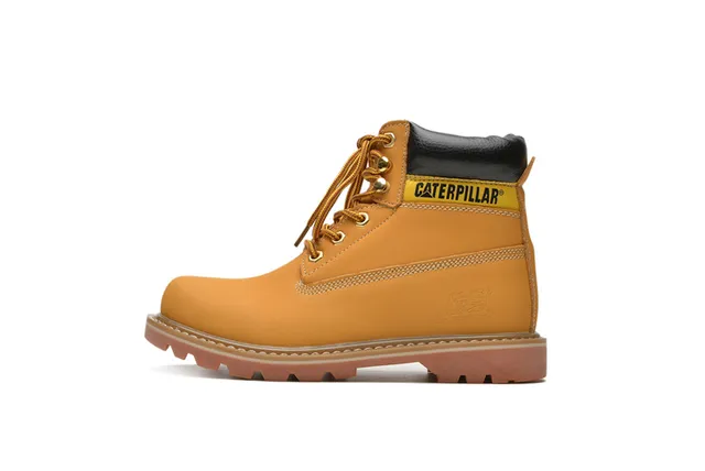 Caterpillar Second Shift Yellow Black Leather Upper Collar Accent Work Boots 13