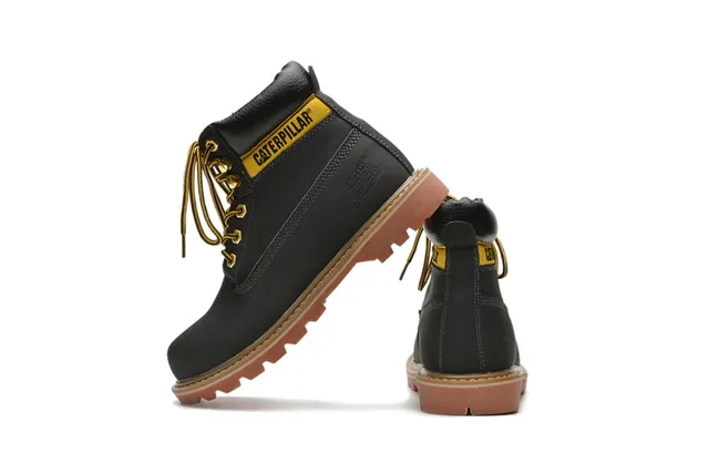 Caterpillar Second Shift Yellow Black Leather Upper Collar Accent Work Boots 15