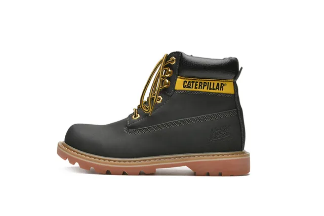 Caterpillar Second Shift Yellow Black Leather Upper Collar Accent Work Boots 19