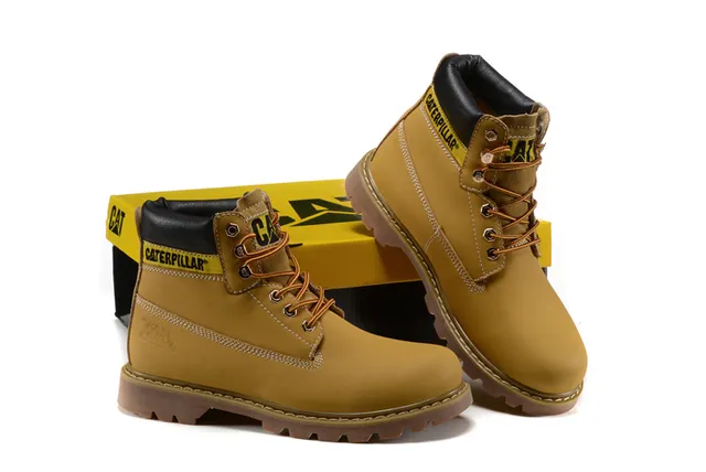 Caterpillar Second Shift Yellow Black Leather Upper Collar Accent Work Boots 20