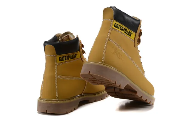 Caterpillar Second Shift Yellow Black Leather Upper Collar Accent Work Boots 22