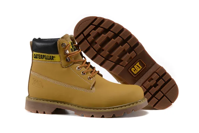 Caterpillar Second Shift Yellow Black Leather Upper Collar Accent Work Boots 23