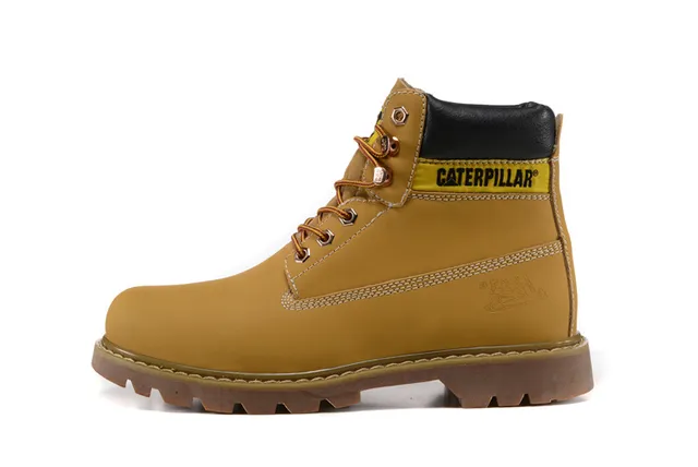 Caterpillar Second Shift Yellow Black Leather Upper Collar Accent Work Boots 24