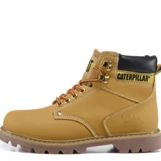 Caterpillar Work Boot Tan Leather Padded Collar Rugged Lug Sole Work Boots