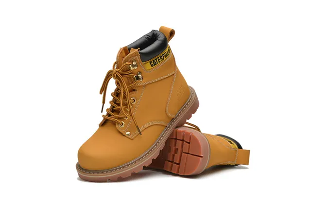 Caterpillar Work Boot Tan Leather Padded Collar Rugged Lug Sole Work Boots 4