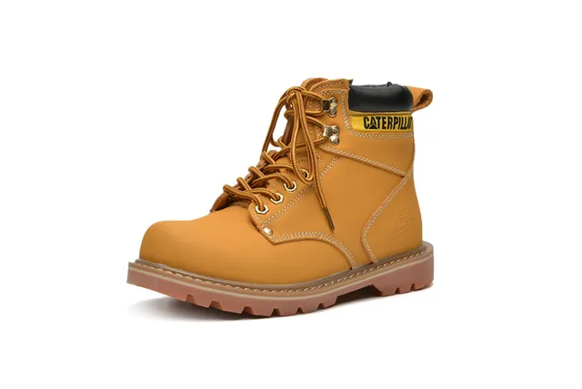 Caterpillar Work Boot Tan Leather Padded Collar Rugged Lug Sole Work Boots 6