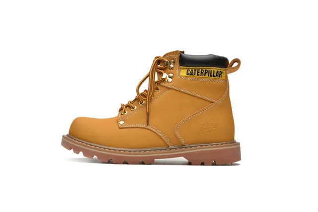 Caterpillar Work Boot Tan Leather Padded Collar Rugged Lug Sole Work Boots 7
