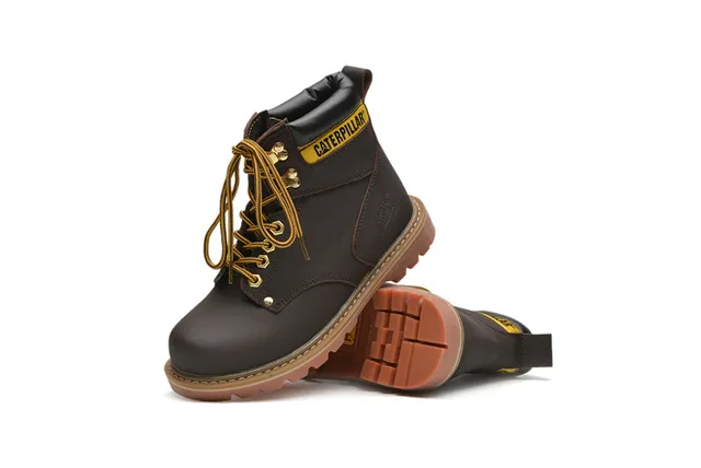 Caterpillar Work Boot Tan Leather Padded Collar Rugged Lug Sole Work Boots 16