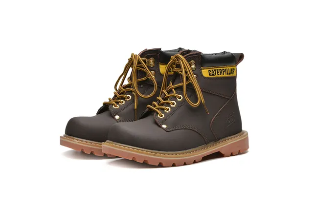 Caterpillar Work Boot Tan Leather Padded Collar Rugged Lug Sole Work Boots 17