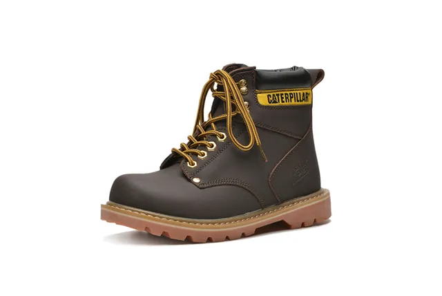 Caterpillar Work Boot Tan Leather Padded Collar Rugged Lug Sole Work Boots 18