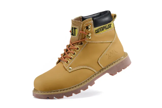 Caterpillar Work Boot Tan Leather Padded Collar Rugged Lug Sole Work Boots 21