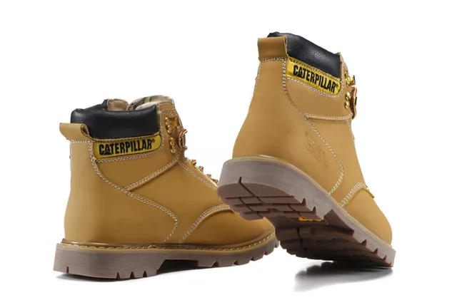 Caterpillar Work Boot Tan Leather Padded Collar Rugged Lug Sole Work Boots 22