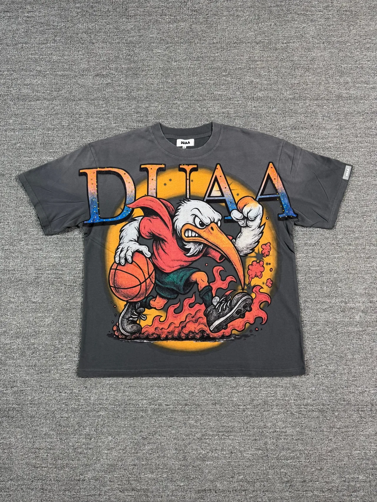 Charcoal Gray Graphic-Print Eagle Basketball Motif T-Shirt 2