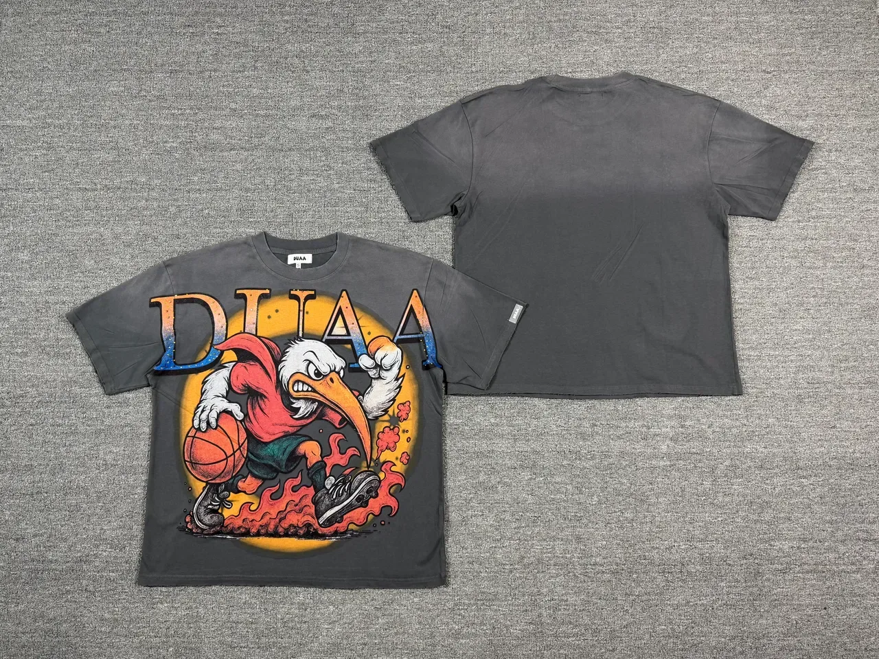 Charcoal Gray Graphic-Print Eagle Basketball Motif T-Shirt 5