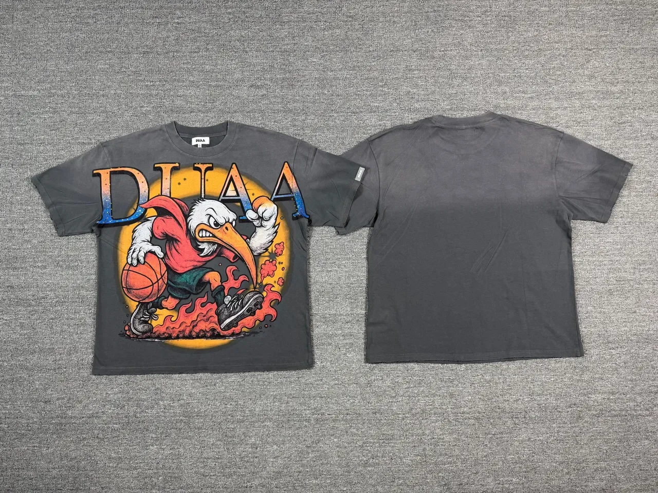 Charcoal Gray Graphic-Print Eagle Basketball Motif T-Shirt 7