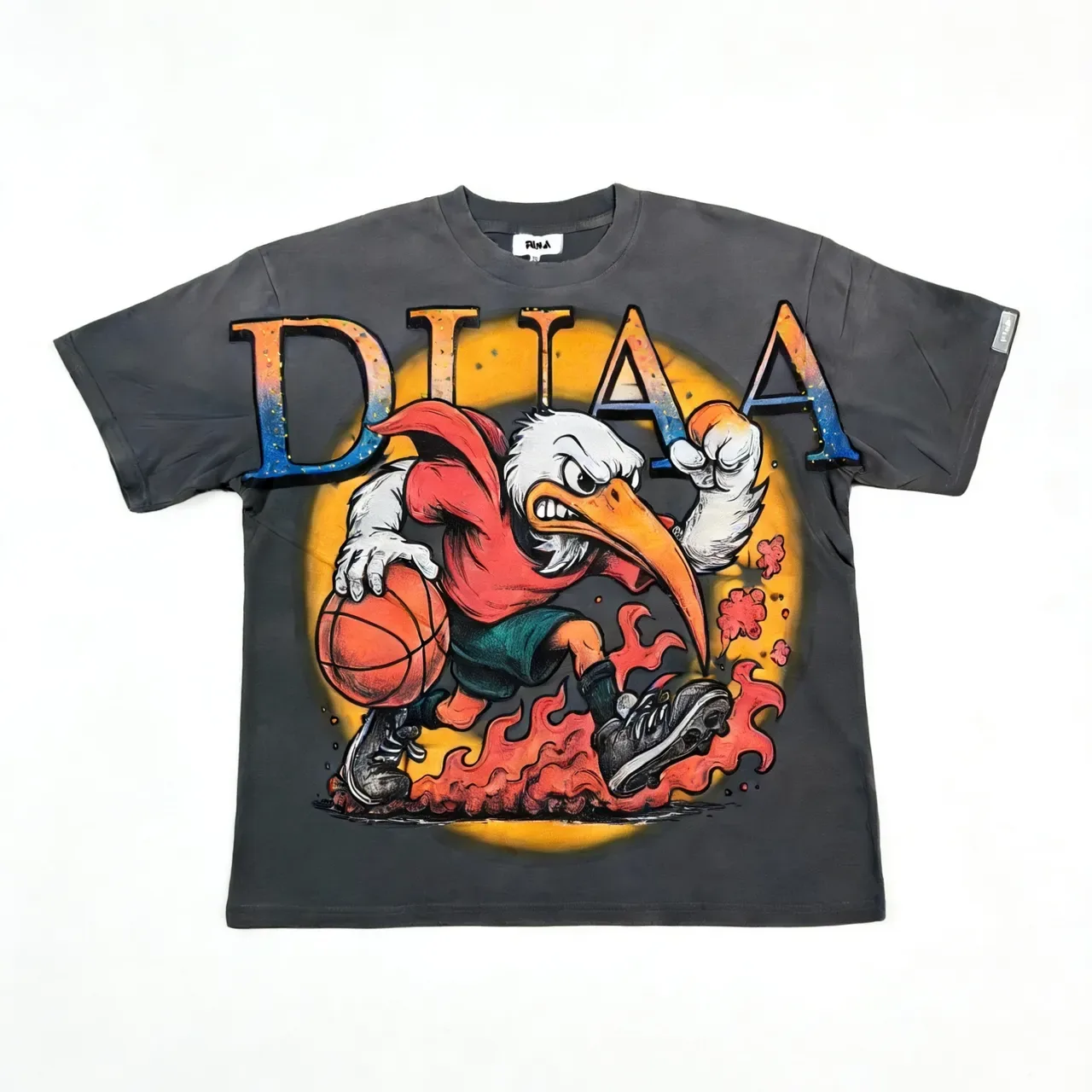 Charcoal Gray Graphic-Print Eagle Basketball Motif T-Shirt 9