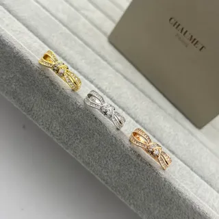 CHAUMET Gold Silver Bow-Shaped Pavé-Set Earrings
