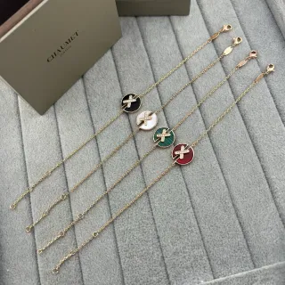 CHAUMET Liens أساور سلسلة ذهبية بإنمل دائري وماس X