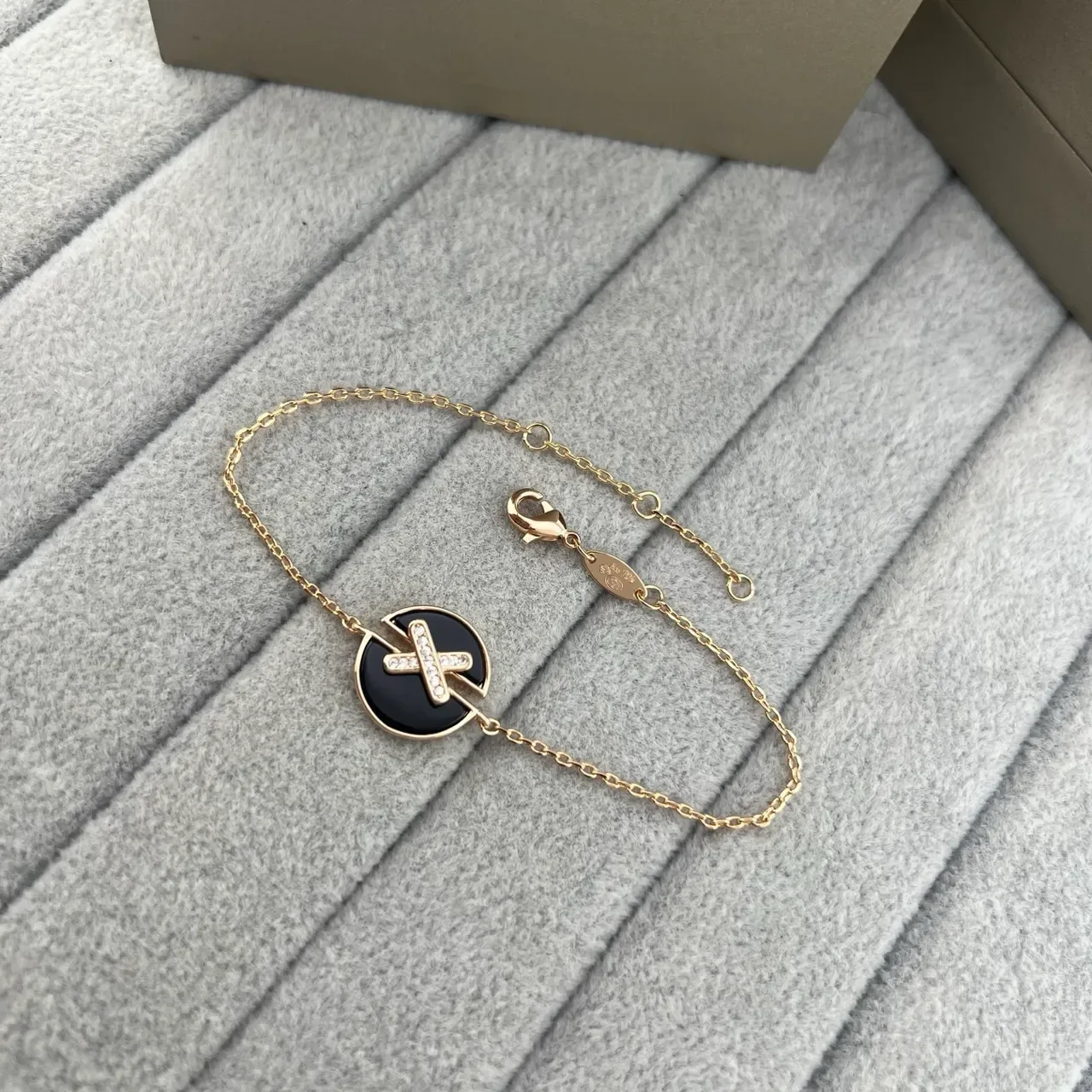 CHAUMET Liens Circular Enamel and Diamond X Motif Gold Chain Bracelets 6
