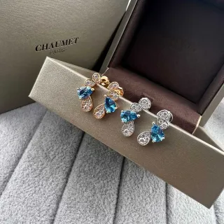 CHAUMET Teardrop Motif Blue and Pavé Stone Earrings