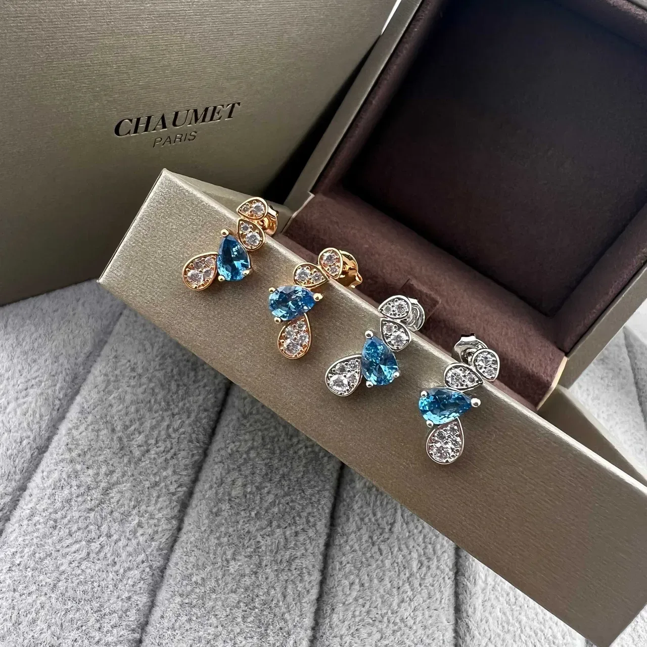 CHAUMET Teardrop Motif Blue and Pavé Stone Earrings 4