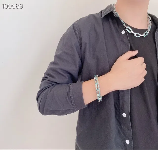 Chunky Enamel-Filled Link Chain Bracelet 2