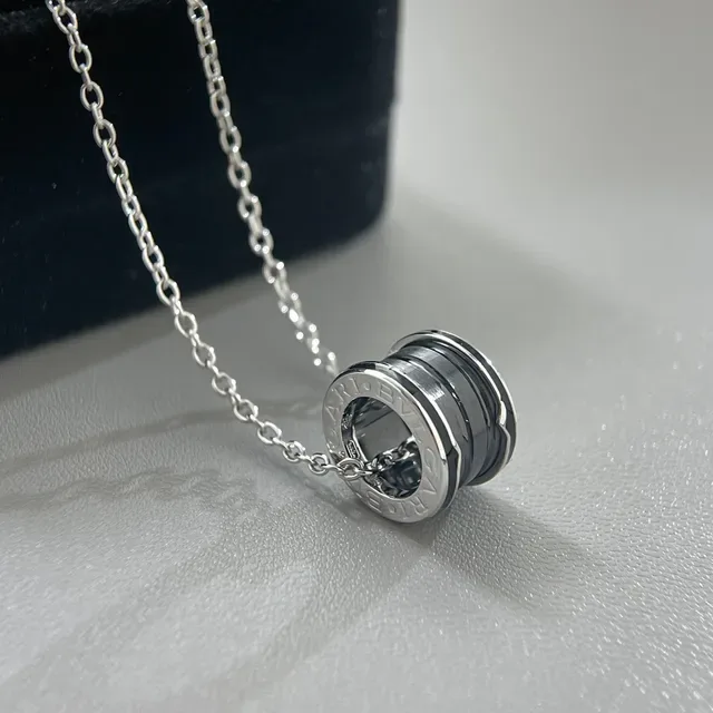 Cylindrical Ceramic and Metal Barrel Pendant Necklace 2
