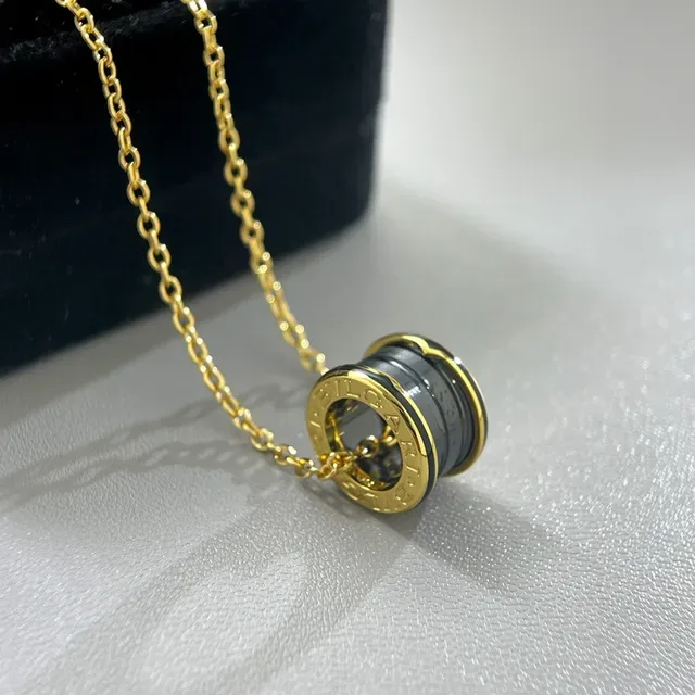 Cylindrical Ceramic and Metal Barrel Pendant Necklace 3