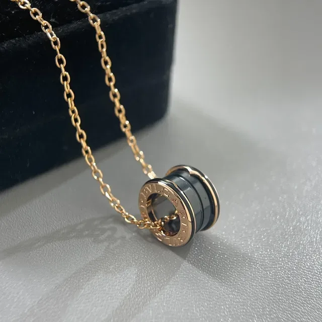 Cylindrical Ceramic and Metal Barrel Pendant Necklace 4