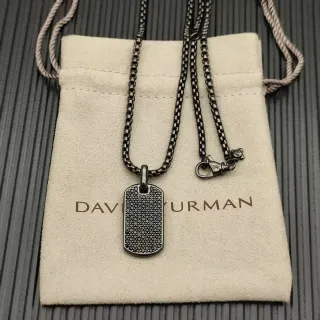 David Yurman Collar Negro y Beige Silueta Dog Tag Piedras Pavé-Set