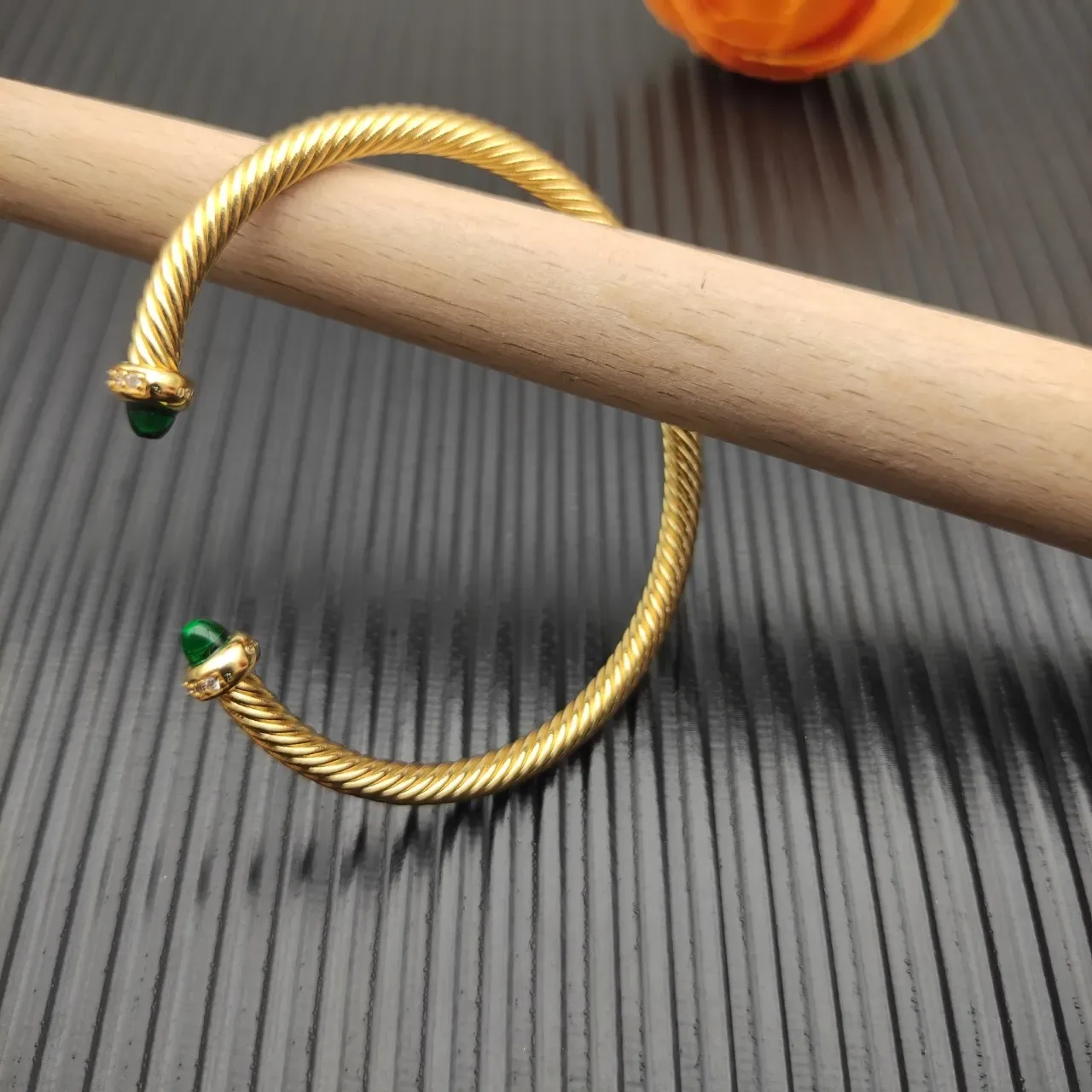 David Yurman Cable Classic Green Cabochon Gold-Tone Bracelet 4