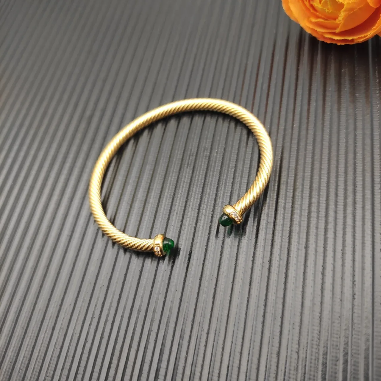 David Yurman Cable Classic Green Cabochon Gold-Tone Bracelet 6