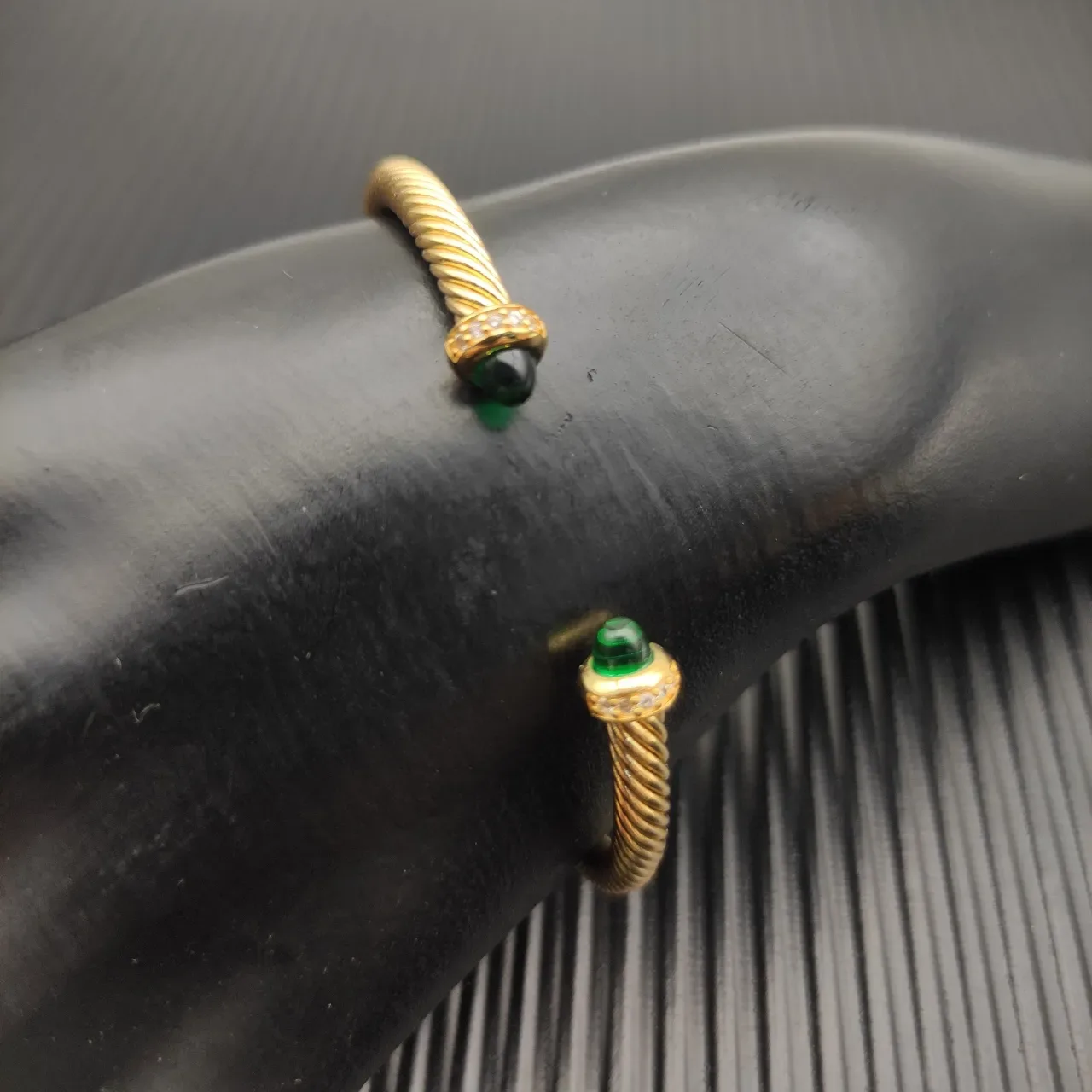 David Yurman Cable Classic Green Cabochon Gold-Tone Bracelet 7