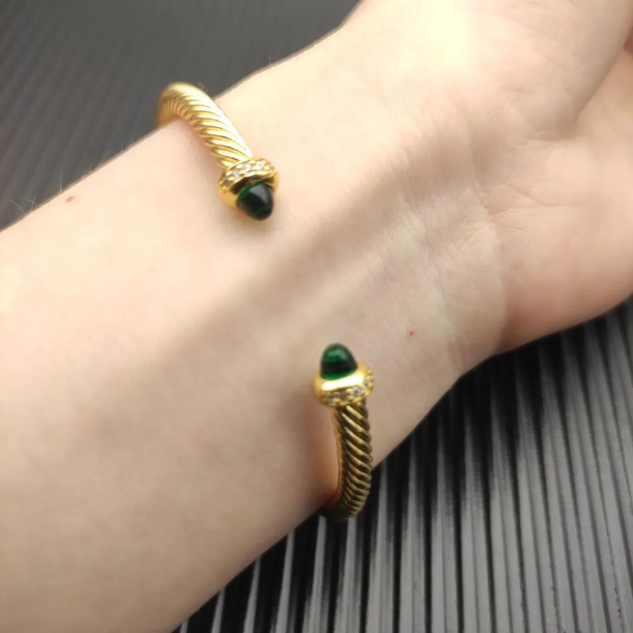 David Yurman Cable Classic Green Cabochon Gold-Tone Bracelet 8