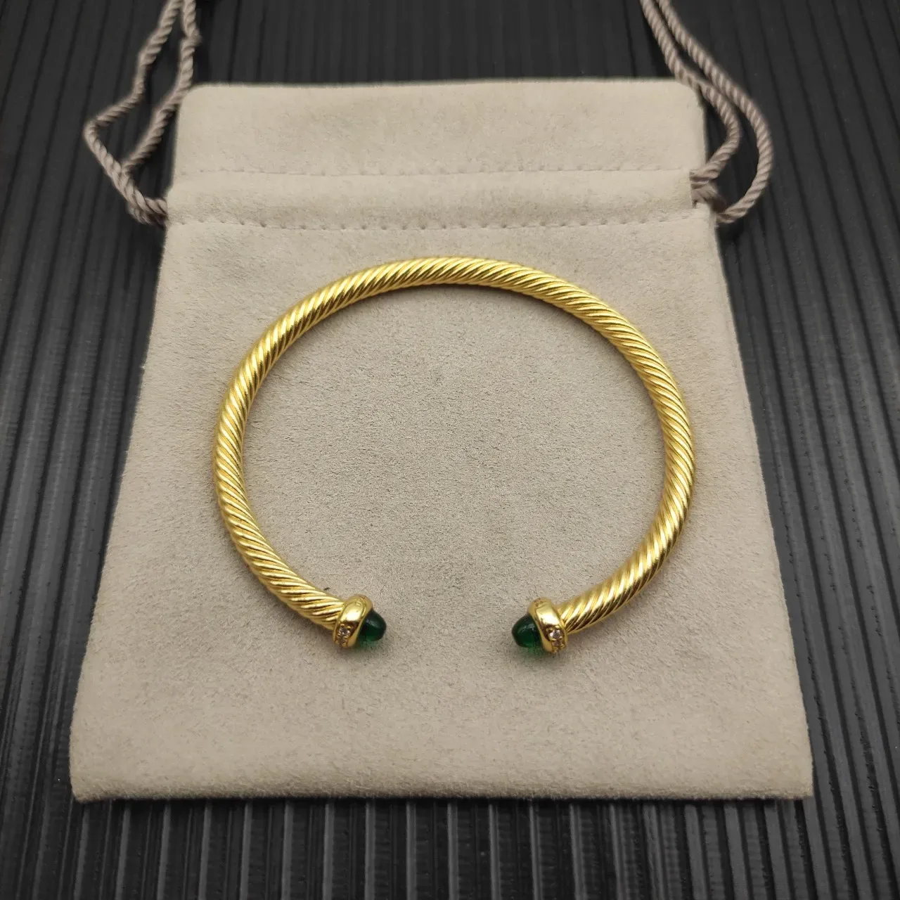 David Yurman Cable Classic Green Cabochon Gold-Tone Bracelet 9