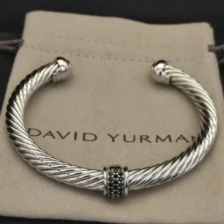 سوار David Yurman Cable Classic فضي أسود ملتوي بافيه