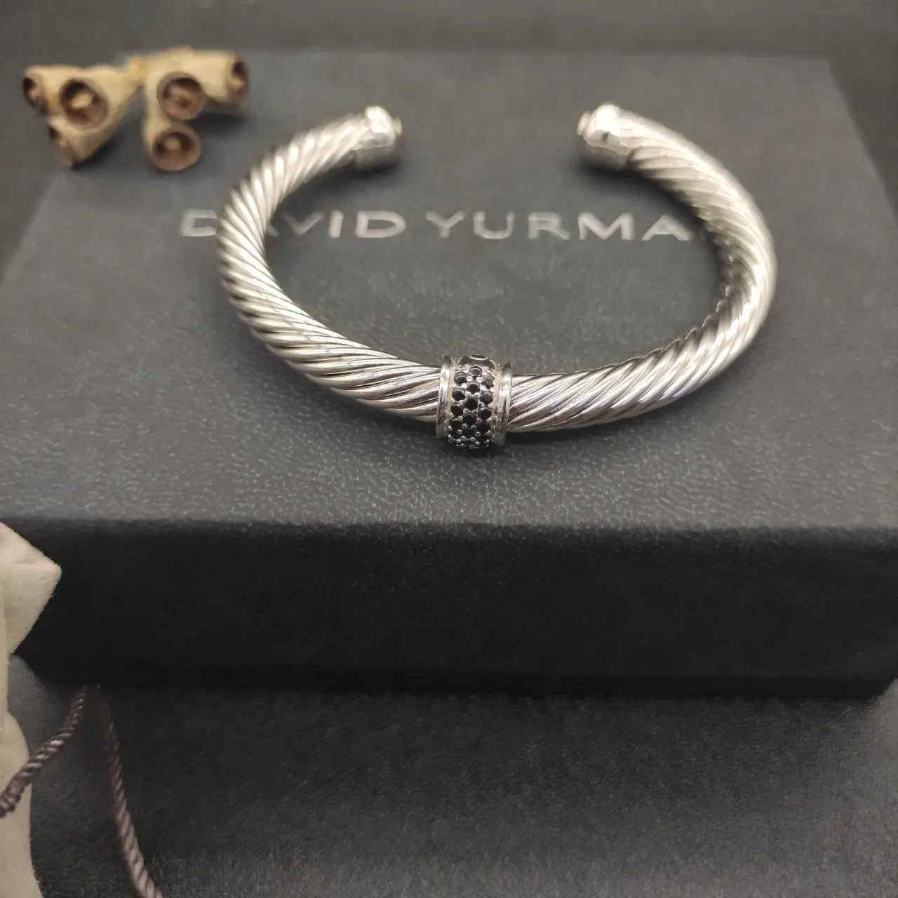 David Yurman Cable Classic Silver Black Twisted Pavé Stones Bracelet 2