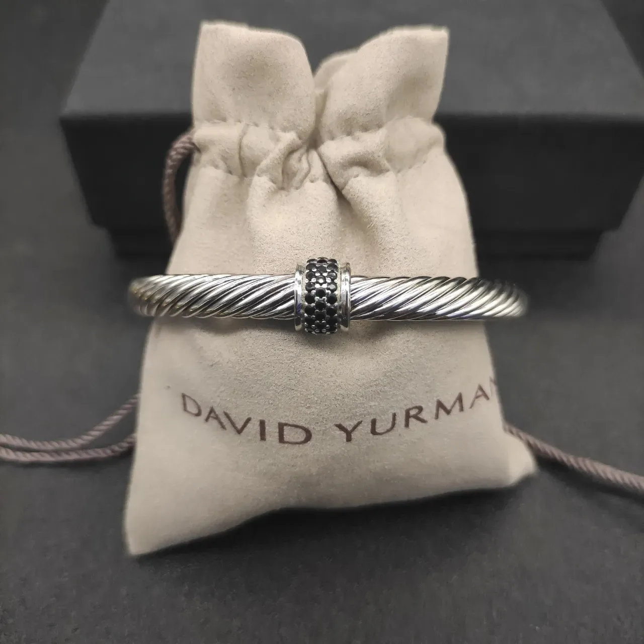 David Yurman Cable Classic Silver Black Twisted Pavé Stones Bracelet 3
