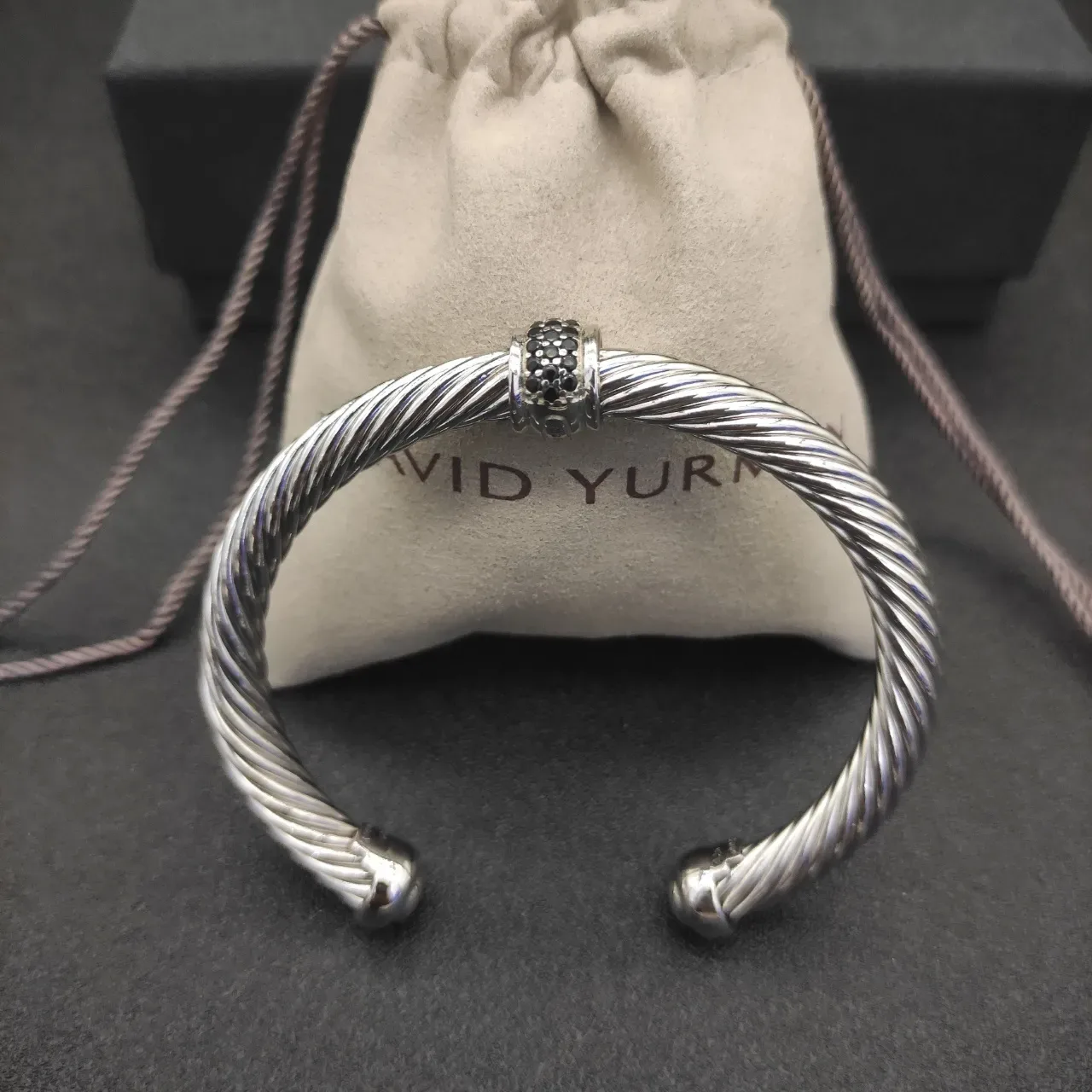 David Yurman Cable Classic Silver Black Twisted Pavé Stones Bracelet 4